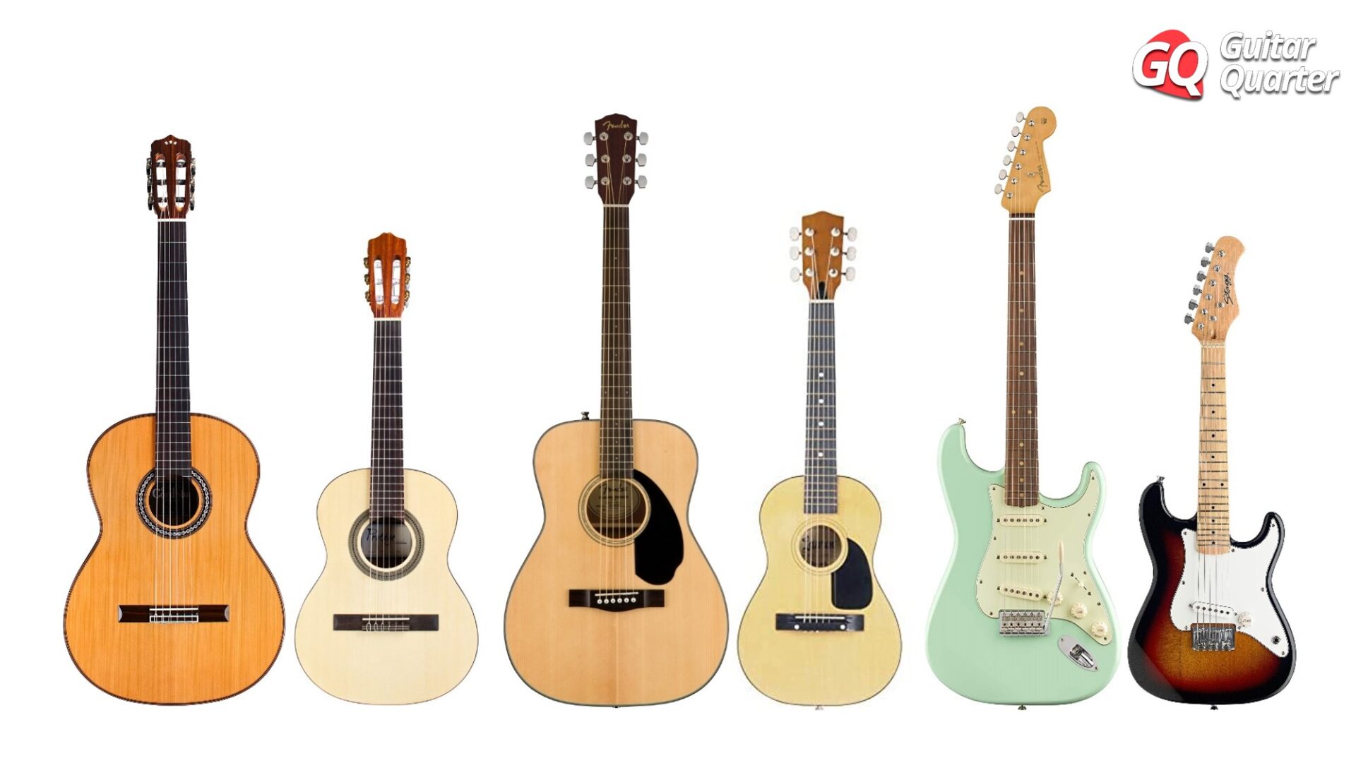 Tamaños de guitarras eléctricas, acústicas y clásicas para niños y adultos