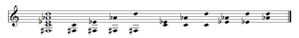 Intervals in a 5-note chord.