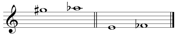 Beispiele für Enharmonies: G# - Ab und E - Fb.