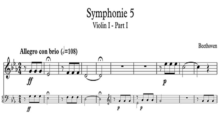 Wiederholte Unisonos als charakteristisches Muster von Ludwig van Beethovens Fünfter Symphonie.